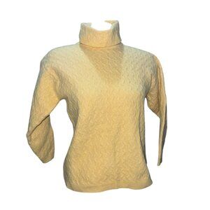 Jeanne Pierre Vintage Yellow Cable Knit Turtleneck Sweater Womens Sz Large Lambs